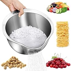 Rice Washer Strainer Bowl - 4-in-1 Washing Bowl for Quinoa, Stainless Steel Rinser With Side Drainers Small Colander for Clea