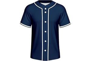 Lalkllo Men Baseball Jersey Solid Shirts Plain Casual Button Down Short Sleeves T-Shirt Sports Uniform S-2XL