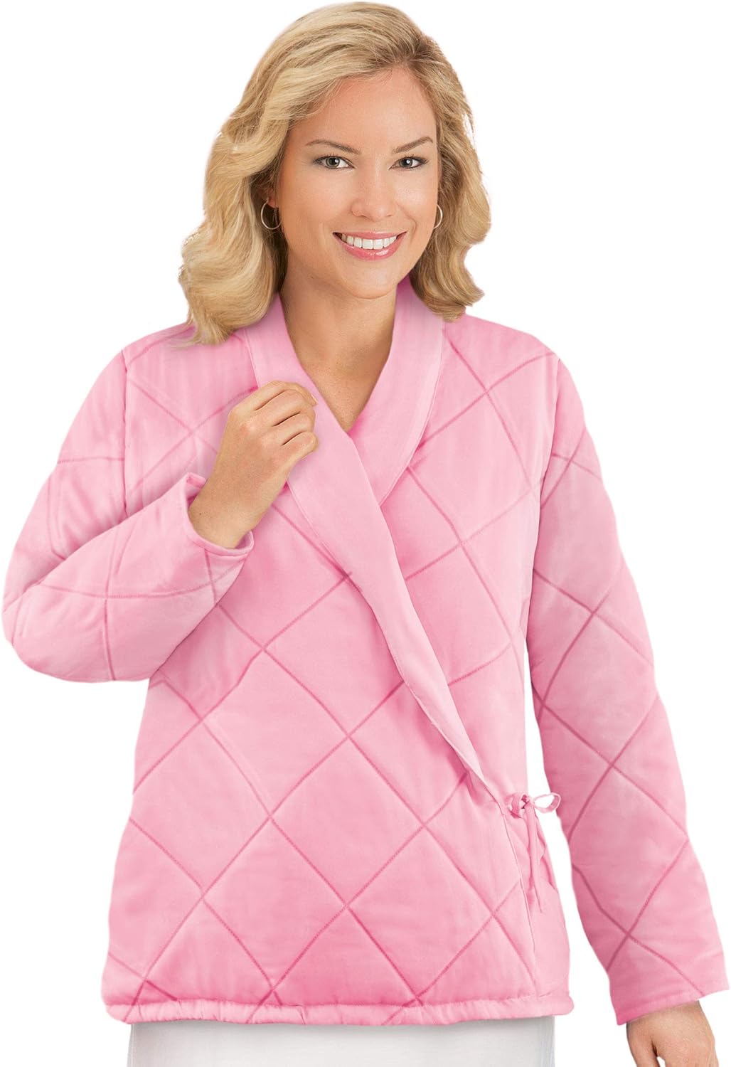 Warm Puffer Quilted Bed Jacket with Asymmetrical Front with Long Sleeves Pink at Amazon Womenâs 