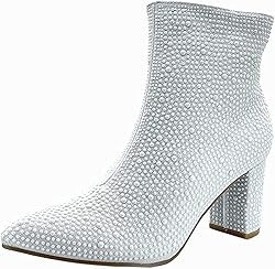 Women Rhinestone Block Chunky Heel Ankle Bootie