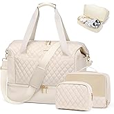 MDODO Travel Duffel Bags for Women Weekender Overnight Duffle Bag with Wet Pocket Shoes Compartment Carry on Tote Bag for Business,Trips,Travel,Sports,Gym,Yoga,Hospital,3 Pcs Set,43L,Beige
