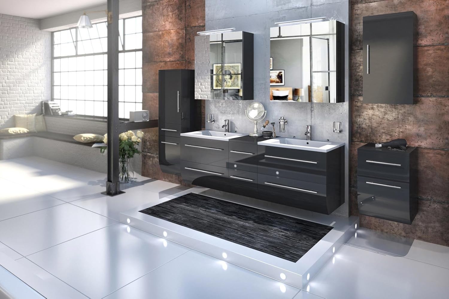 Bad11® - Badmöbelset ZESIRO in Hochglanz schwarz - 6 teiliges