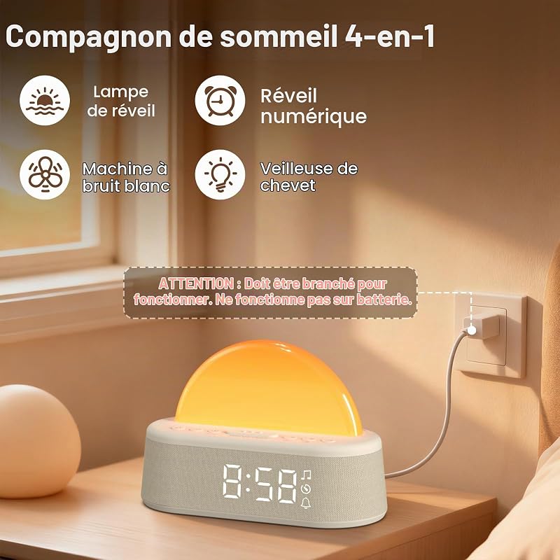 Réveil Lumineux Simulateur d'aube, Eveil Lumière Reveil Matin 8 Couleurs