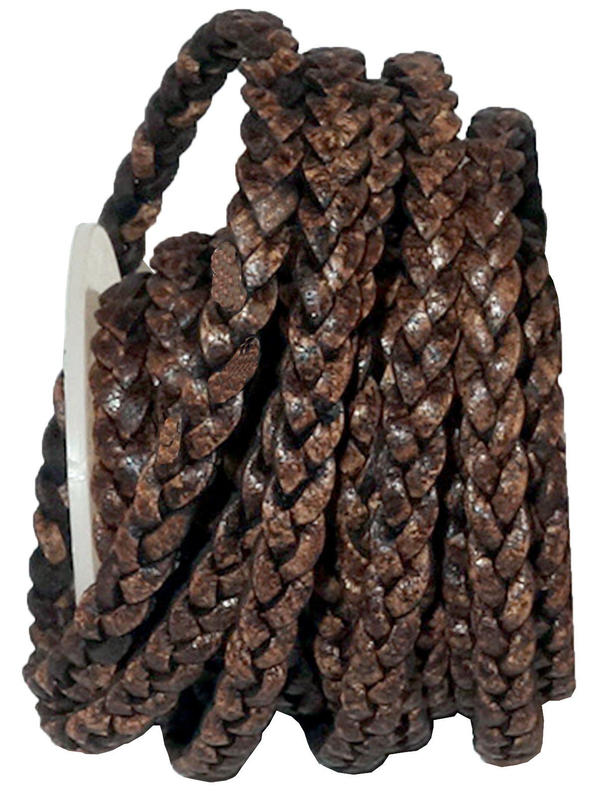 Cords Craft® | 5mm 3 Ply Genuine Flat Leather Cord for Jewelry Making Bracelet Necklace Beading | Roll of 5 Meters Hand Braided Leather Cording (Dark Brown, 10.93 Yards)