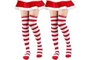 NUMJAW Dr Suess Socks Red and White Striped Socks for Halloween Cat Characters Mrs Claus Costume Christmas Thigh High Socks in the Hat Knee High Socks Women Mrs Santa Socks Christmas Stockings﻿,2 Pair