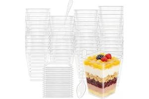 100 Packs Clear Dessert Cups with Lids and Spoons 5.4oz Plastic Parfait Cups for Party Small Plastic Dessert Shot Appertizer,