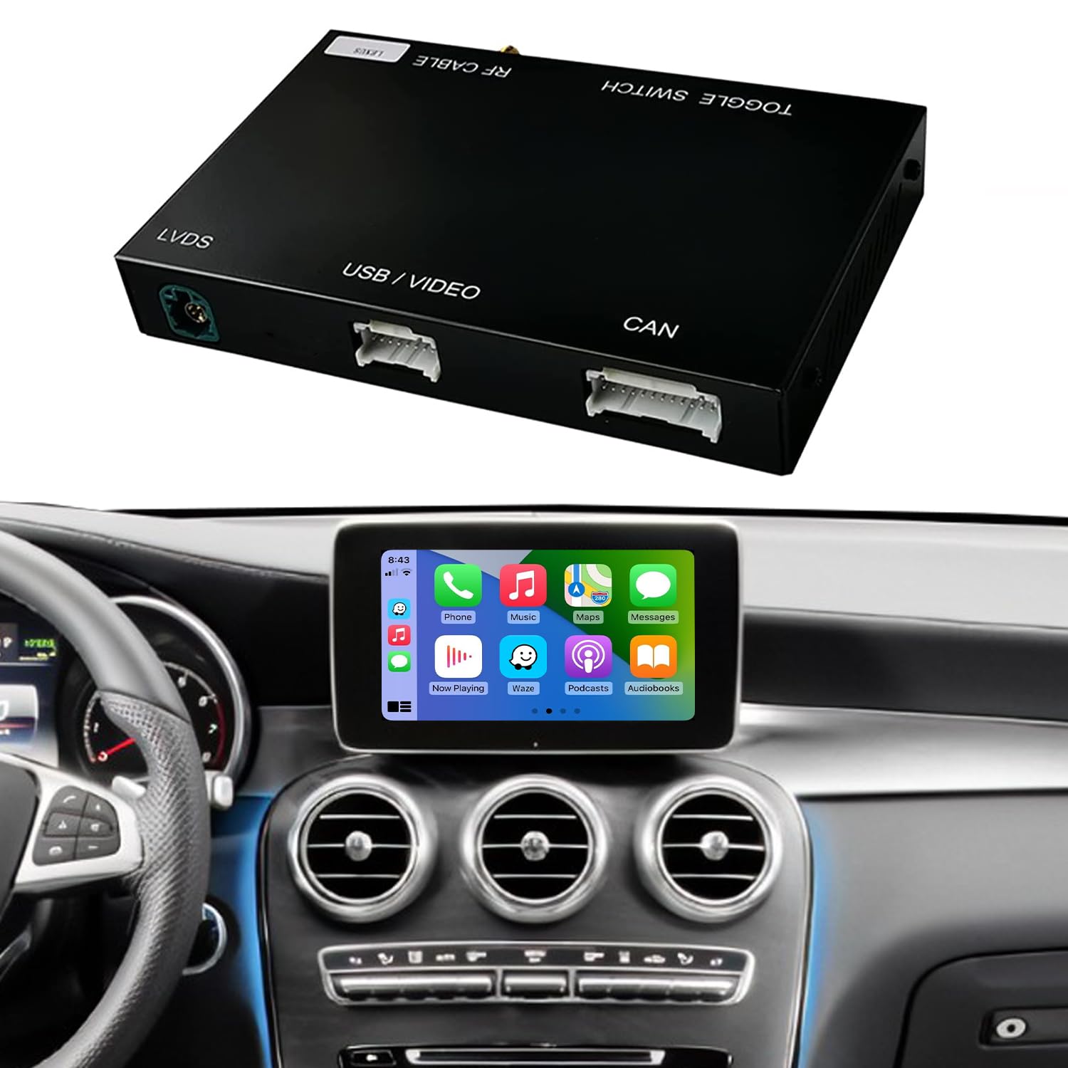 Road Top Wireless CarPlay Android Auto Retrofit Kit, Compatible with Mercedes Benz C GLC Class W205 2016-2018 Year with NTG5.0 System Decoder, Support Mirrorlink, Navigation