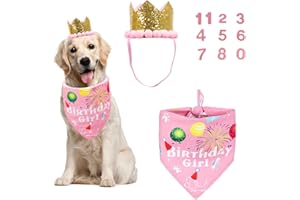 ADOGGYGO Dog Bandana Hat Set for Birthday Party Supply, Boy Girl Pet Birthday Scarf for Medium Large Dog (Large, Pink)