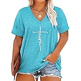 Plus Size Faith Shirts Womens V Neck Tshirt Graphic Tees Christian Short Sleeve Summer Tops
