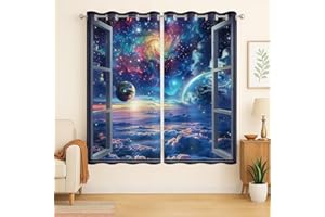NAIICE Space Galaxy Blackout Curtains for Girls Boys Kids Home Decor, Universe Nebula Galaxies Solar Planet Grommet Thermal Insulated Drapes Darkening Window Curtain for Bedroom Living Room, 42 x 45 Inch