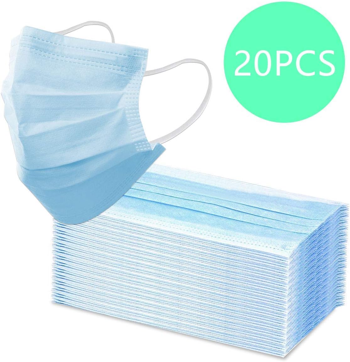Face Dust Mask,20 Pcs Disposable dust Mask Dust Breathable Earloop Face Mask, Comfortable Mask Thick 3-Layer Masks