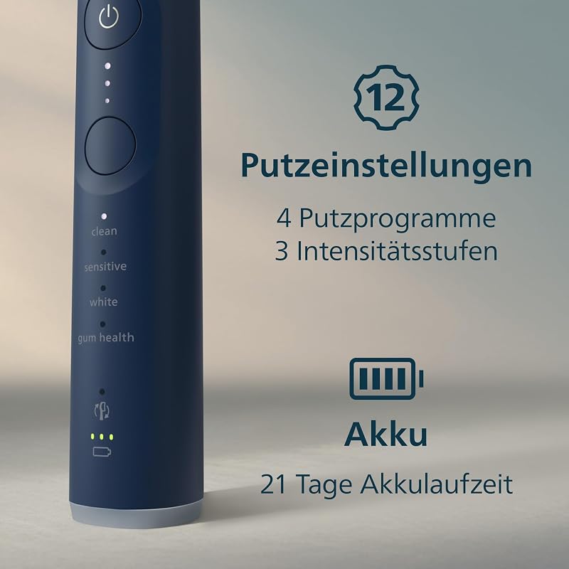 Sonicare 7100 elektrische Zahnbürste, Schallzahnbürste mit App, 4 Putzmodi, 3 Intensitätsstufen, Andruckkontrolle, EasyStart, SmarTimer, Marineblau, Modell HX7423/01 [Neue Technologie]