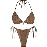ZAFUL Halter Bikini for Women Sexy Bikini Sets Side Tie High Cut Swimsuis Trendy 2 Piece Bathing Suits