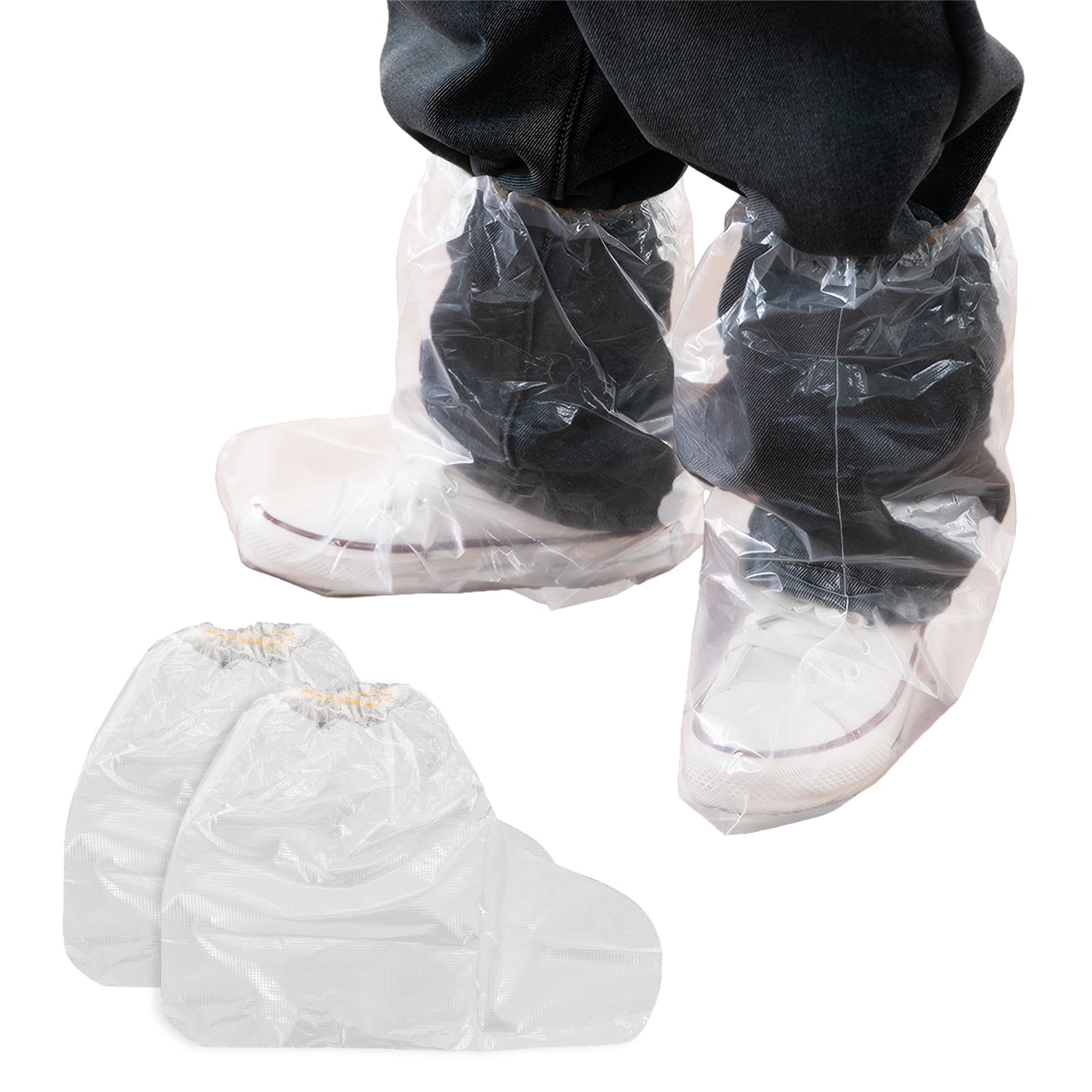 Photo 1 of 10 Pairs Shoe Covers for Rain Disposable Waterproof, Thickened Non-Slip Plastic Overshoes - Indoor Outdoor Shoe Protectors Men Women (Clear)