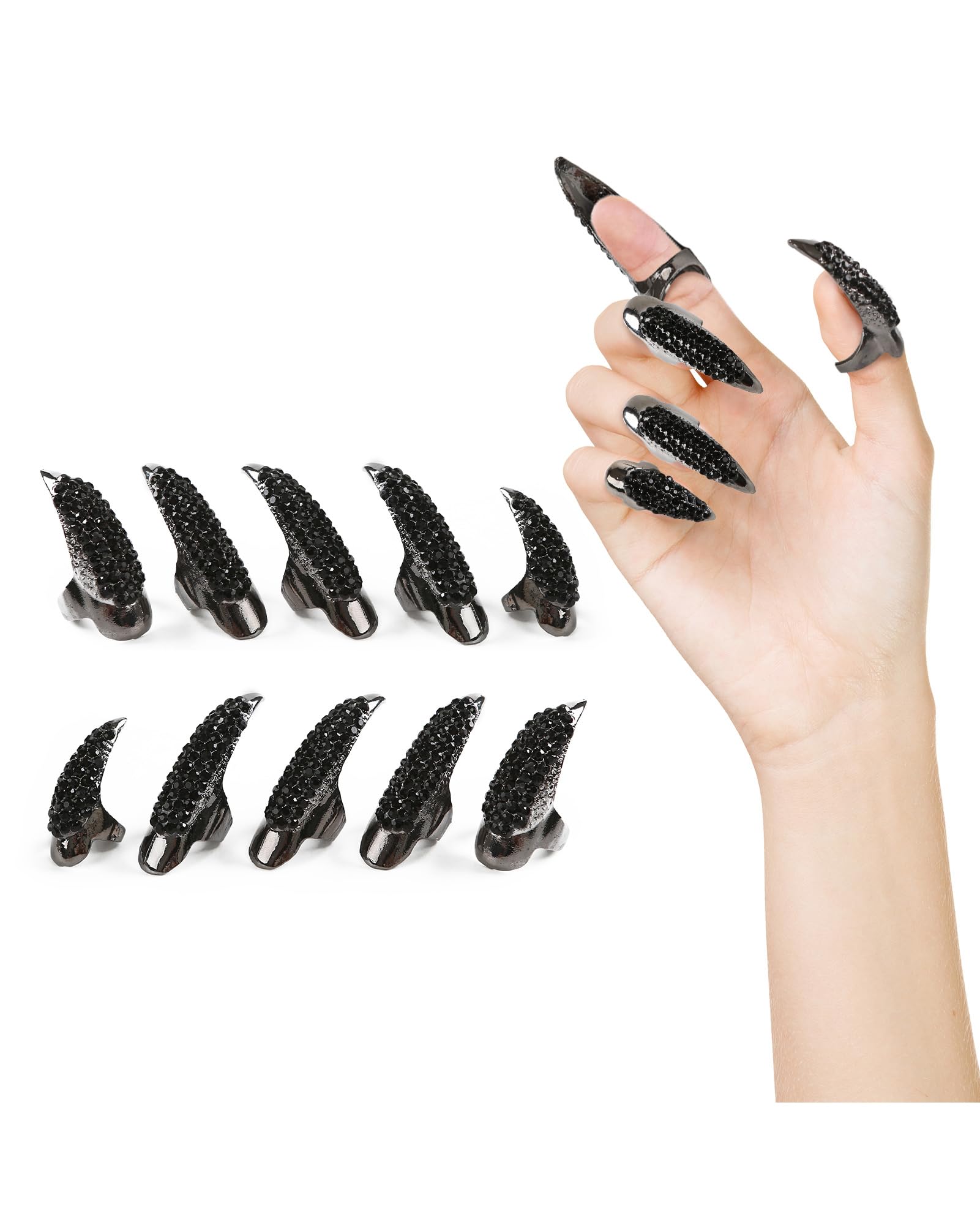 Photo 1 of 10PCS Finger Claws Fake Long Nail Women Halloween Costume Accessories Vampire Cat Wolf Cosplay Black