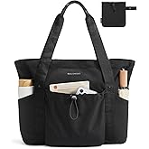 BAGSMART Foldable Tote Bag with Drawstring Bag, Large Tote Bag Shoulder Bag Top Handle Handbag for Travel, Work, Beach, Gym