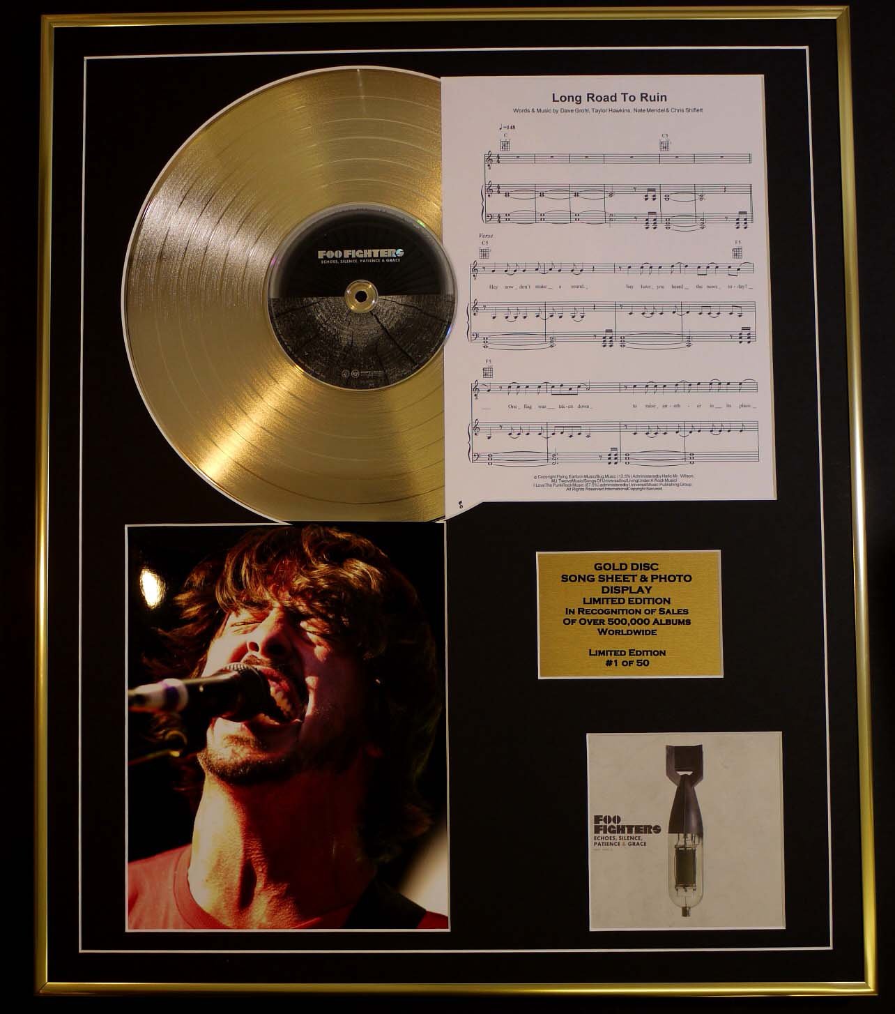 FOO FIGHTERS/CD GOLD DISC, SONG SHEET & PHOTO DISPLAY/LTD. EDITION/COA/ALBUM, ECHOES, SILENCE. /SONG SHEET, LONG ROAD TO