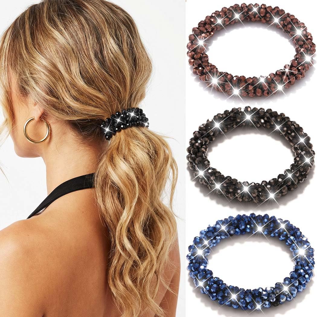 Reaky Beaded Scrunchie Fancy Hair Bobble Sparkly Rhinestone Hair Ties Hair Accessories for Women