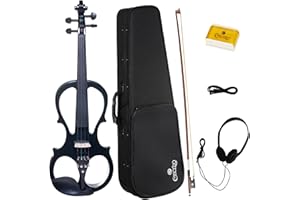 Cecilio CEVN-1BK Ebony Fitted Silent Electric Violin, Style 1, Metallic Black, Size 4/4 (Full Size)