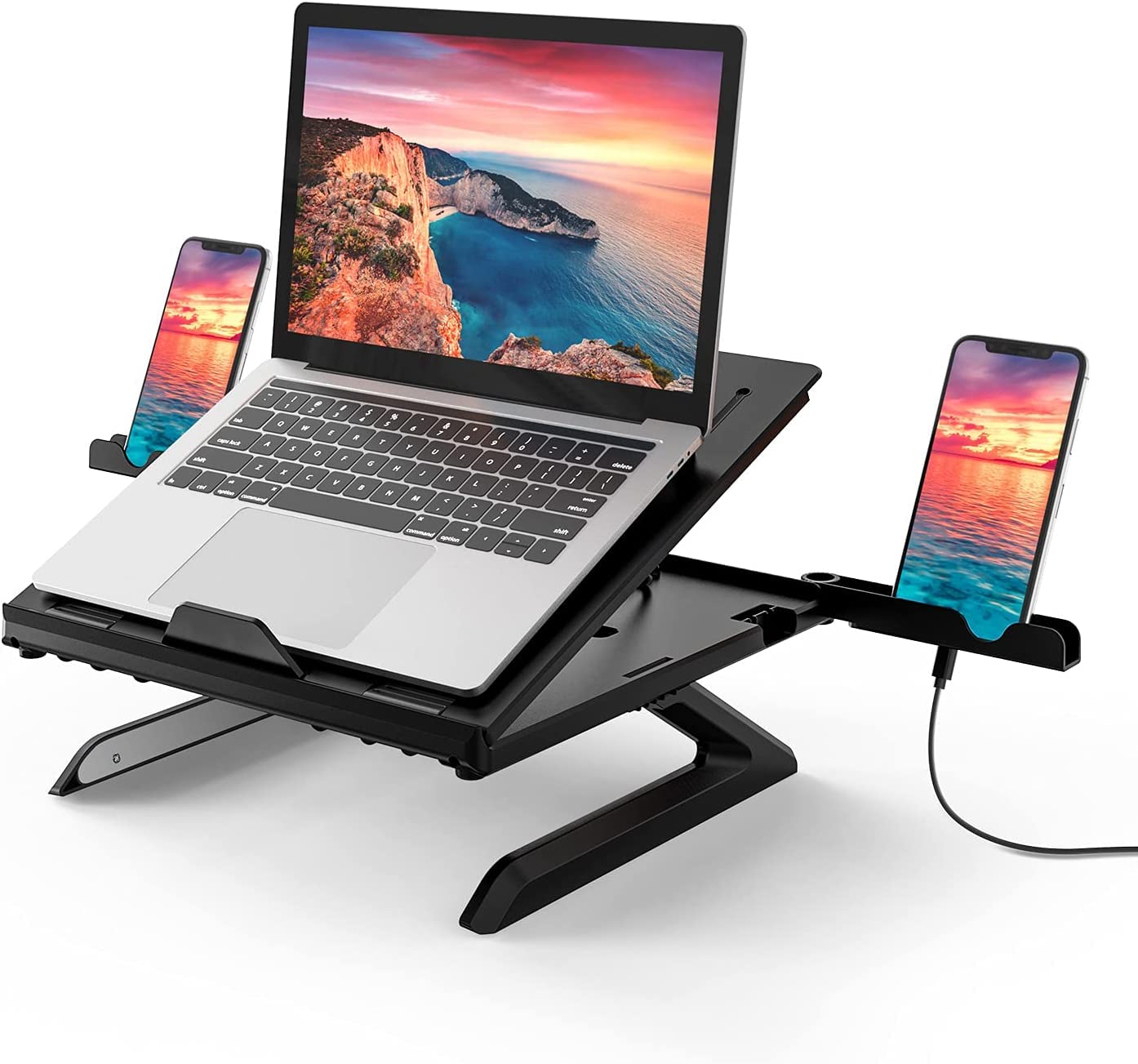 Nasuque Laptop Stand for Desk, Adjustable 9-Level Angles Laptop Riser with Foldable Legs and Phone Holder, Air -Ventilated Laptop Holder for Notebook, Laptop, Tablet - Black