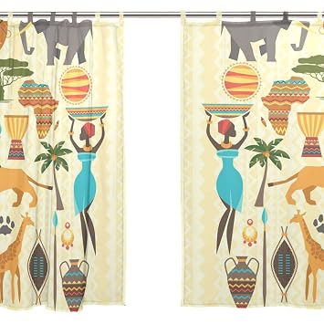 Amazon De Jstel 2 Pcs Voile Fenster Vorhang Afrika Vintage