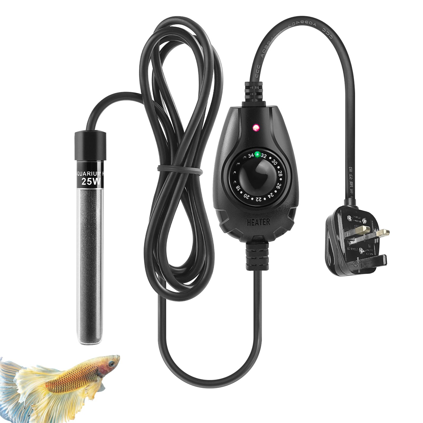 PYPABL Super Mini Aquarium Heater 15W 25W 35W, Nano Fish Tank Heater with External Controller, Adjustable Heater for 1-35L Small Fish Tank, Betta Heater for Fish Bowls (25W)