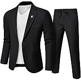 Hihawk Men's Linen Suit 2 Pieces Regular Fit, Two Buttons Lightweight Jacket and Pants for Beach Wedding, Summer Time, Prom