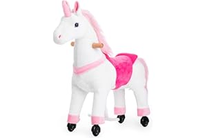 PONYEEHAW Ride on Unicorn Toys, Kids Ride on Horse Riding Horse Toys Ride on Toys for 3-5 Years Old, Premium Plush Animals Toys Walking Horse with Wheels 29.92" L x 9.84" W x 31.12" H