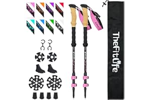 TheFitLife Carbon Fiber Trekking Poles – Collapsible and Telescopic Walking Sticks with Natural Cork Handle and Extended EVA Grips, Ultralight Nordic Hiking Poles for Backpacking Camping