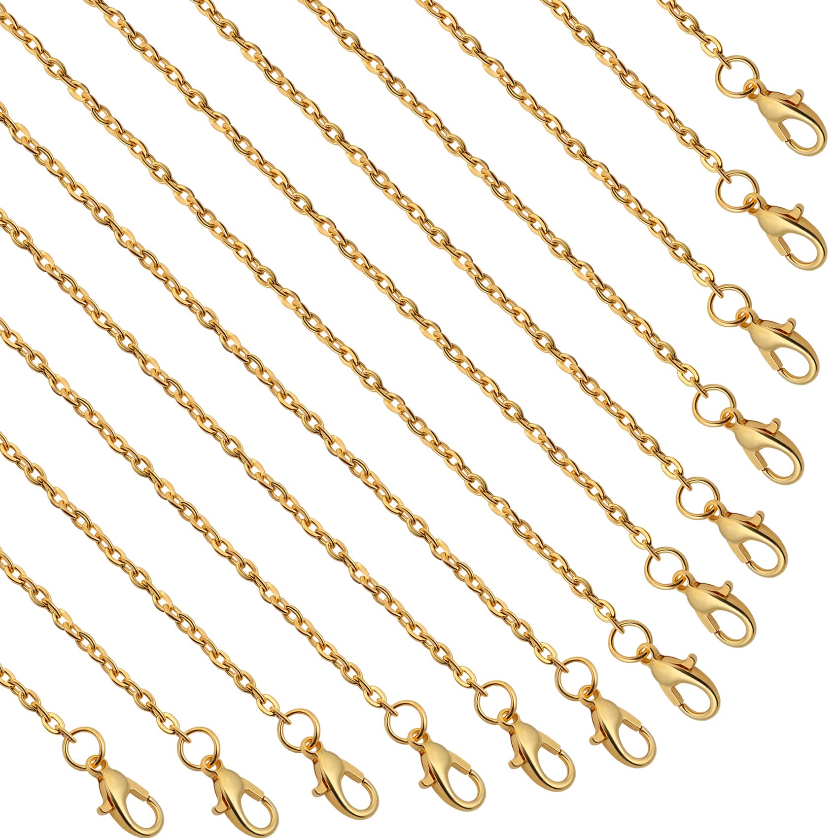 Lemonkey 24 Pack Necklace Chains Bulk,Gold Plated DIY Cable Link Chains for Jewelry Making 18 Inches
