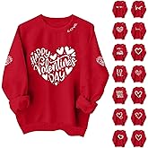 RRMuAzgs Valentine Shirts for Women Causal Loose Heart Print Long Sleeve Crewneck Sweatshirts Love Graphic Pullover Tops Tees
