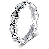 MDFUN Evil Eye Ring for Women, 18K White Gold Plated Cubic Zirconia Stackable Band Ring, Evil Eye Trendy Lucky Jewelry, Engagement Wedding Birthday Gift for Women Men, Size 5-10