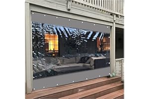 XFLOFE Outdoor Curtain with Clear Tarp Panel Weather Resistant Patio Outdoor Vinyl Curtain - with Rustproof Grommets - for Pe