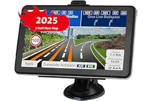 LONGRUF GPS Navigation for Car, Latest 2025 Map 7 inch Touch Screen Car GPS, Voice Turn Direction Guidance, Support Speed and Red Light Warning, Pre-Installed North America Lifetime map Free Update