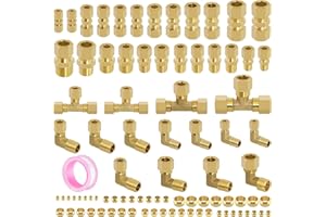 TRUSTKITS 88 Pcs Brass Compression Tube Pipe Fittings Kit, 1/8" 1/4" 5/16" 3/8" 1/2" Compression Connector Assortment with Sl