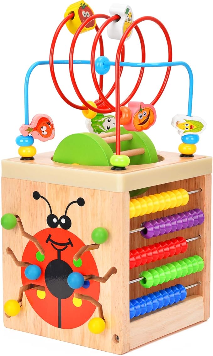 childs wooden activity cube
