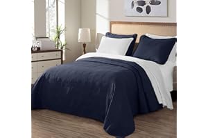 Chezmoi Collection Kingston Queen Size Bedspread Set, 3-Piece Navy Oversized Quilted Microfiber Lightweight Bedspread Coverlet (100"x106") for All Seasons