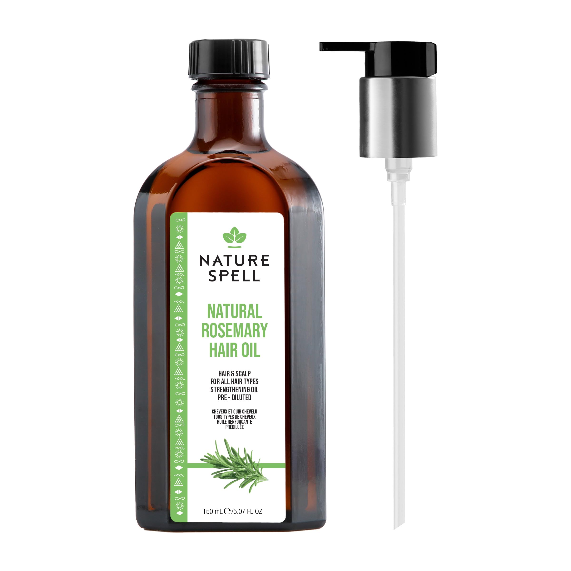 Nature Spell Rosemary Oil for Hair Growth with Pump Dispenser, Pre-Diluted Oil to Strengthen and Nourish Dry, Damaged Strands, For All Hair Types, 150ml