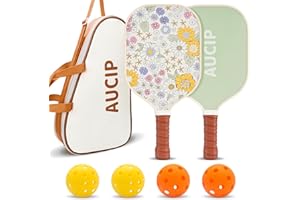 AUCIP Pickleball Paddles, USAPA Approved Cute Pickleball Paddles Set of 2, Polypropylene Honeycomb Core, Fiberglass Pickleball Set with 2 Pickleball Rackets, 4 Balls, 1 Bag for Women
