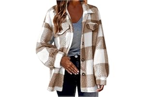 KICILVS Fleece Jacket Women Plaid Flannel Button Down Shacket Long Sleeve Sherpa Outerwear Fuzzy Winter Coats