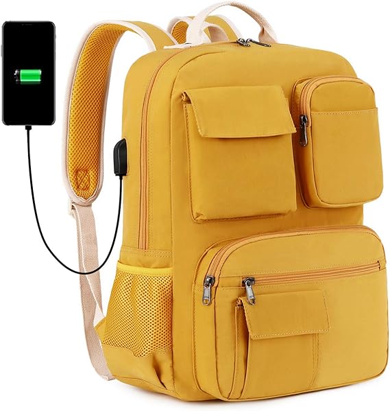 yellow canvas backpack