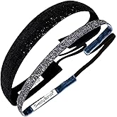 Sweaty Bands Womens Girls Headband - Non-Slip Velvet-Lined Sparkly Fitness Hairband - 2-Pack Viva Diva Black 1-Inch and Viva Diva Gunmetal 3/8-Inch