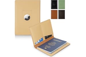 KICOROINY Full Grain Leather AirTag Passport Holder Wallet Cover for Women and Men Travel, Passport Holder with AirTag Slot Passport Wallet, Travel Essentials Genuine Leather Passport Cover (Beige)