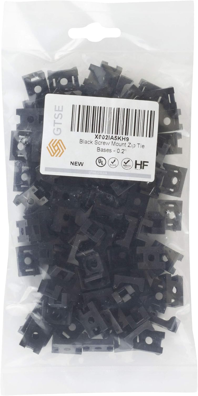 GTSE 100 Pack of Black Screw Mount Cable Tie Bases - Cable Ties up to 9mm Wide - 5mm (M5) Screw Hole - Saddle Mount Cable Tie Fixings… - Image 3