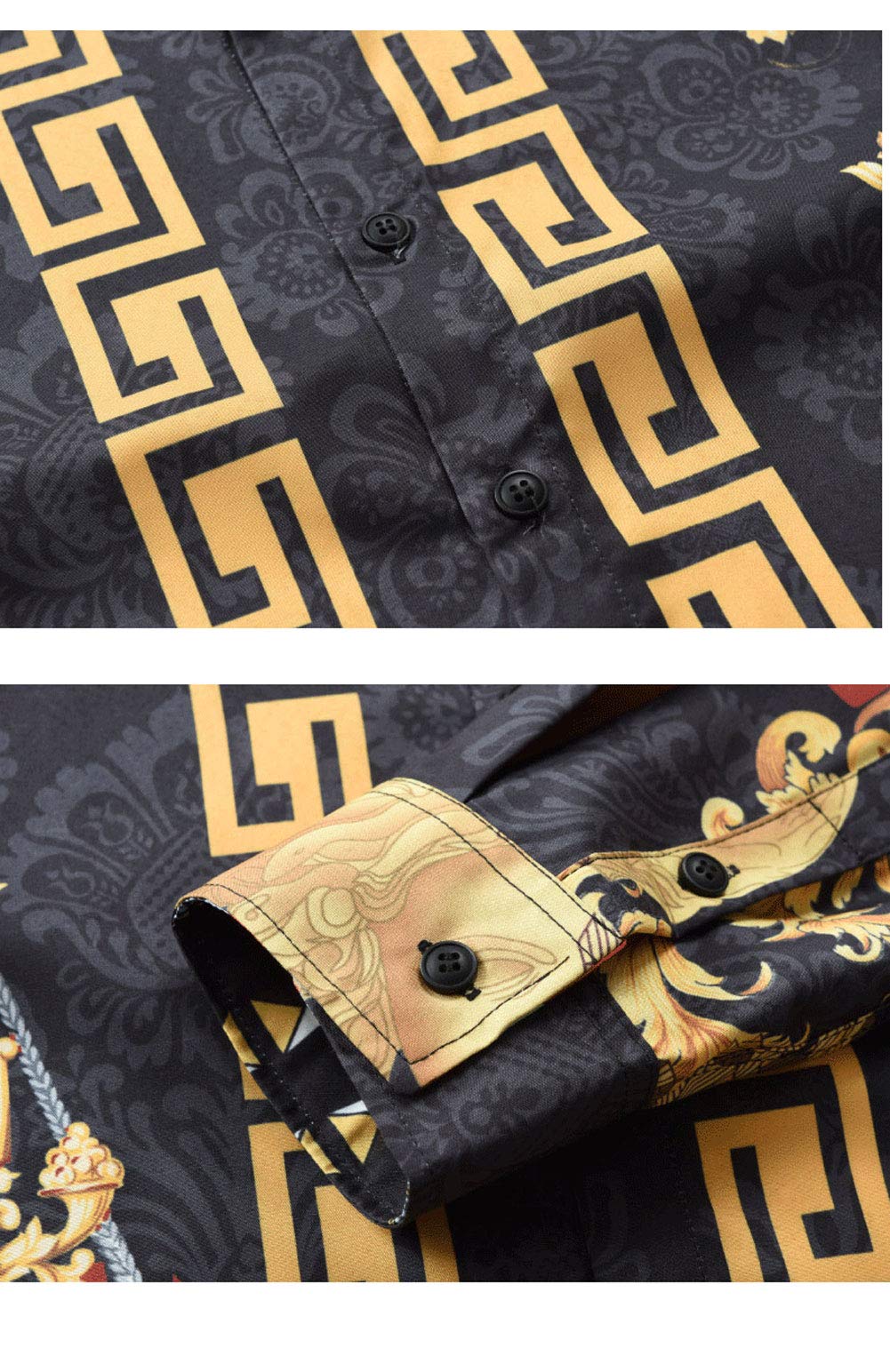 Ophestin Mens African Luxury Printed Dress Shirt - Long Sleeve Fashion Shirts Slim Fit Casual Button Down Shirts