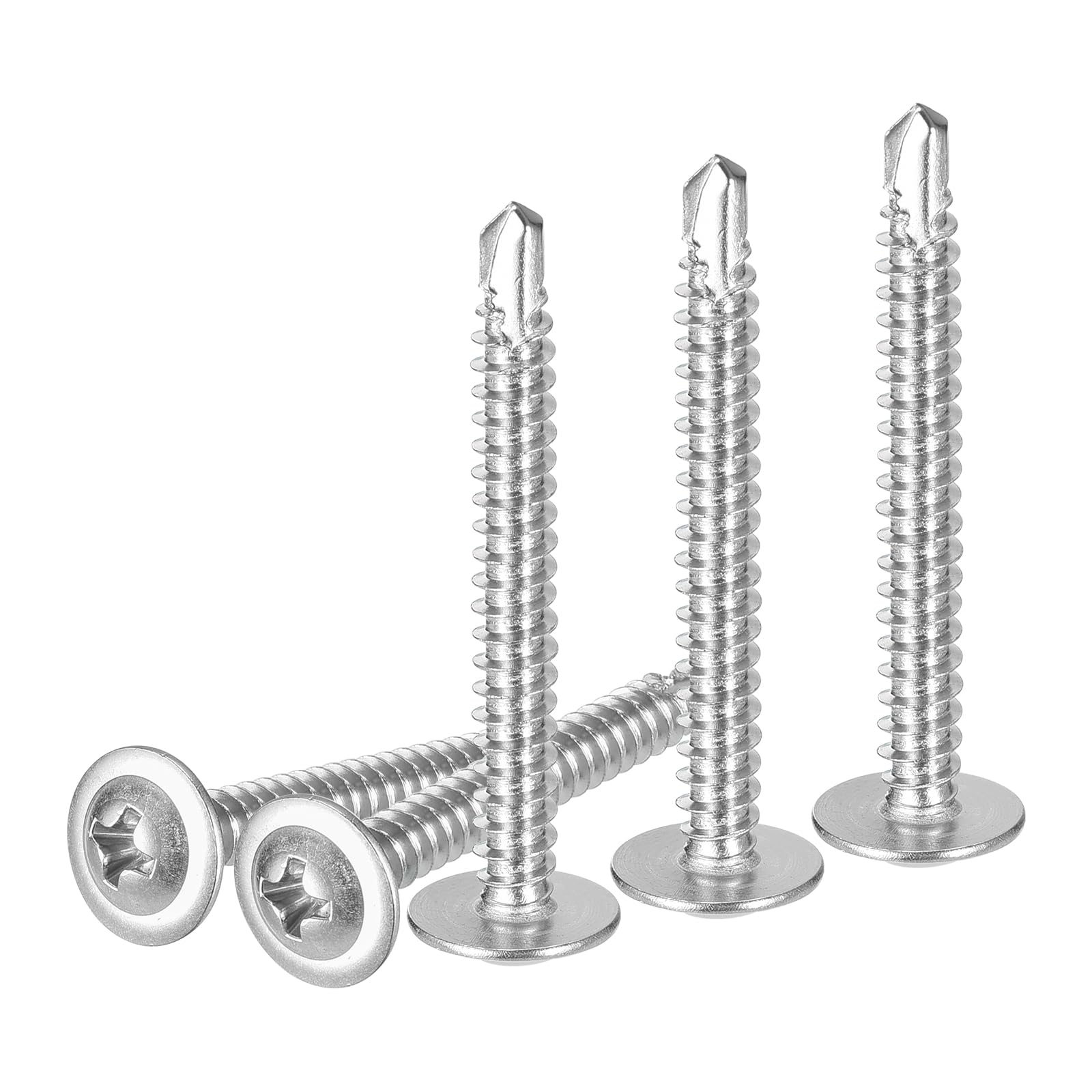 DTGN #8x1-1/2 Sheet Metal Screws - 100Pack - for Wood, Furniture - 410 Stainless Steel Phillips Round Head Washer Drill Tail Self Tapping Screws - Silver