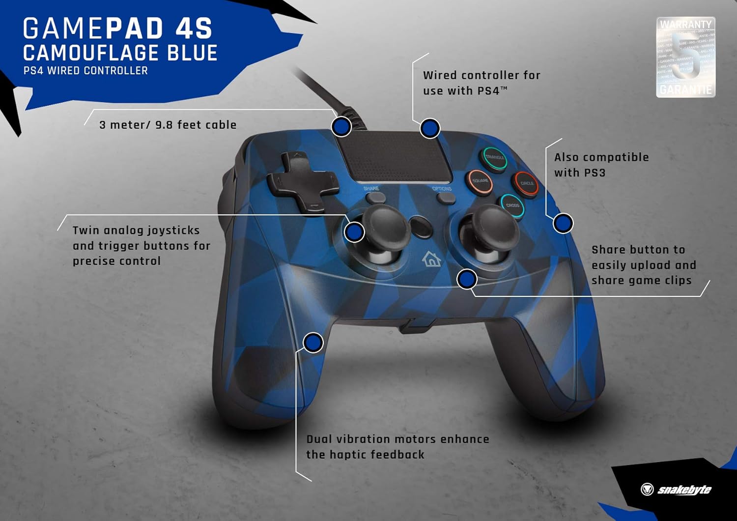Snakebyte Gamepad S - Wired PS4 Controller with 3M Cable - Bubblegum Camo - PlayStation 4: Video Games