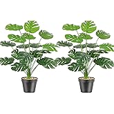 SOMYTING Set of 2 Fake Plants Artificial Floor Plants Large Tropical Palm Tree Tall Monstera Plant Tree in Pot Faux Plants for Indoor Outdoor Home Office Room Decor