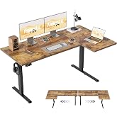 Agilestic 55 * 28 Inch Reversible L Shaped Electric Standing Desk, Brown | Reversible left-right installation, L-shape Workspace, Sturdy Steel Frame, Memory Presets, Hooks, 176 lbs, Easy Assembly