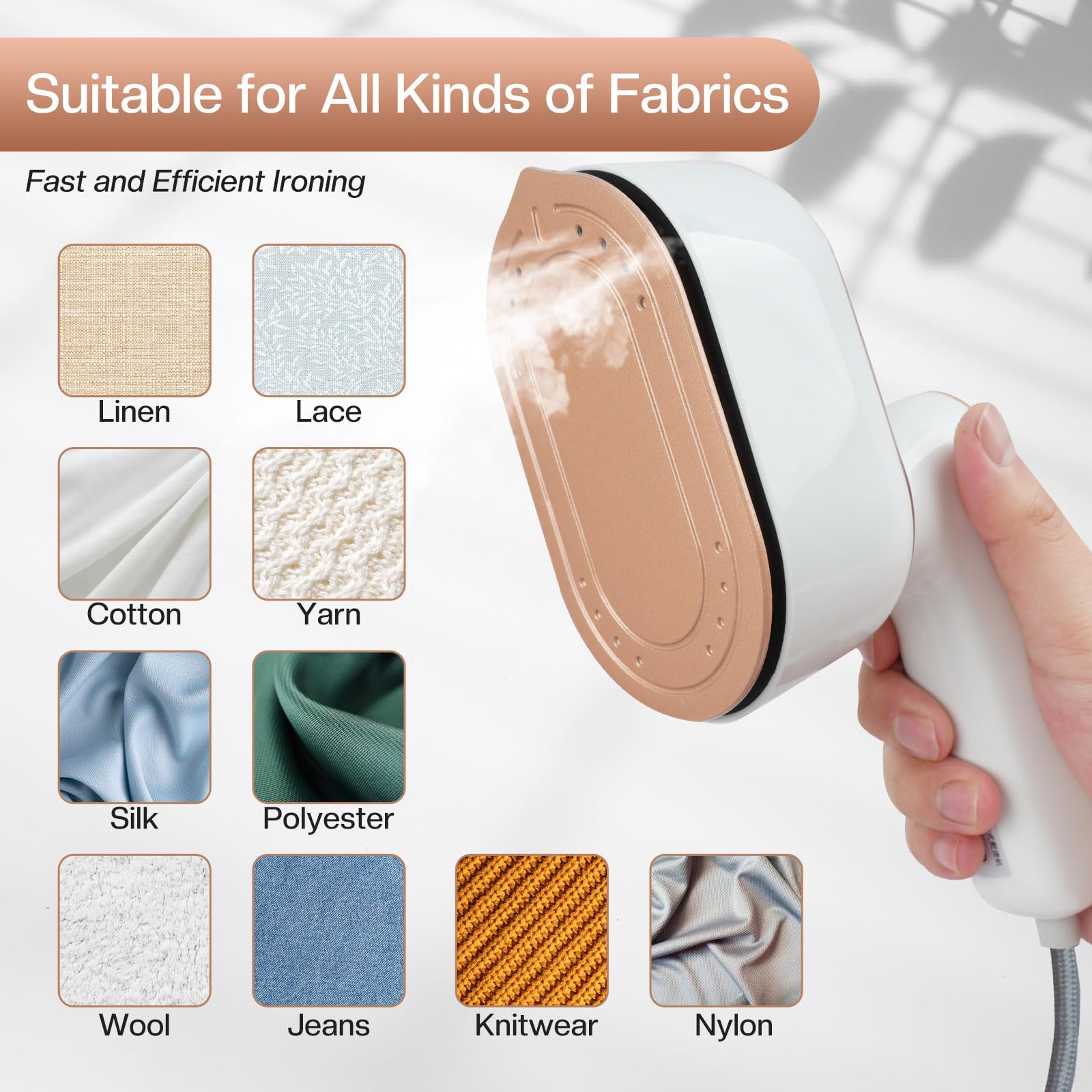 Mini Steam Iron and Portable Steamer for Clothes, 970W Handheld Garment Steamer Iron for Home Travel (White)